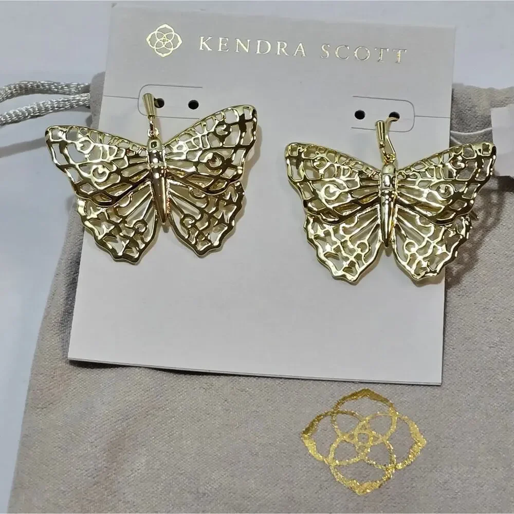 Kendra Scott Hadley Butterfly Gold Plated Earrings New! - Picture 1 of 5